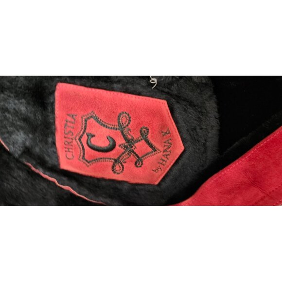 Vintage Red Suede Coat with Black Fur Trim Women’s Winter Jacket Size 40 - Picture 14 of 16